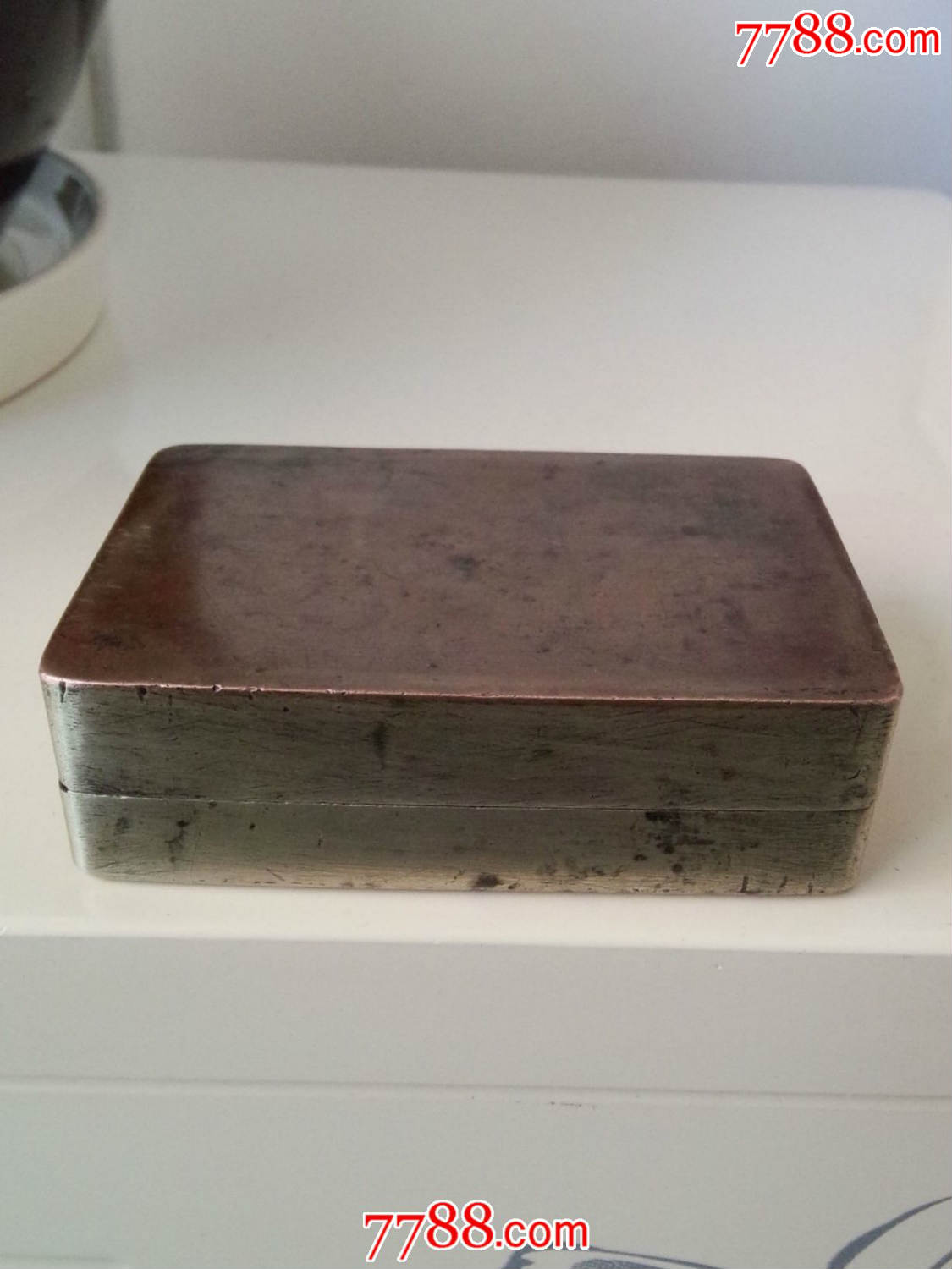 清末民国好品厚重蚀刻舟船人物纹白铜墨盒