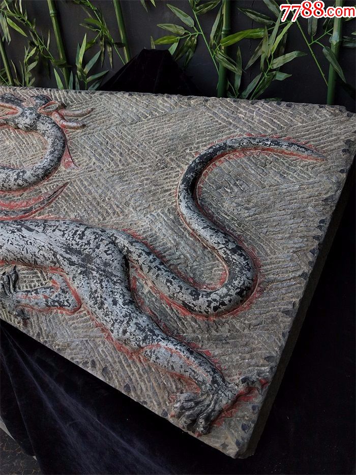 精美高浮雕彩绘四大神兽青龙白虎朱雀玄武石板像