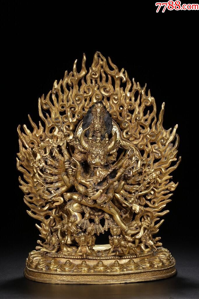 清代:京作铜鎏金大威德金刚背光立像-价格:105000.0000元-se64934912-
