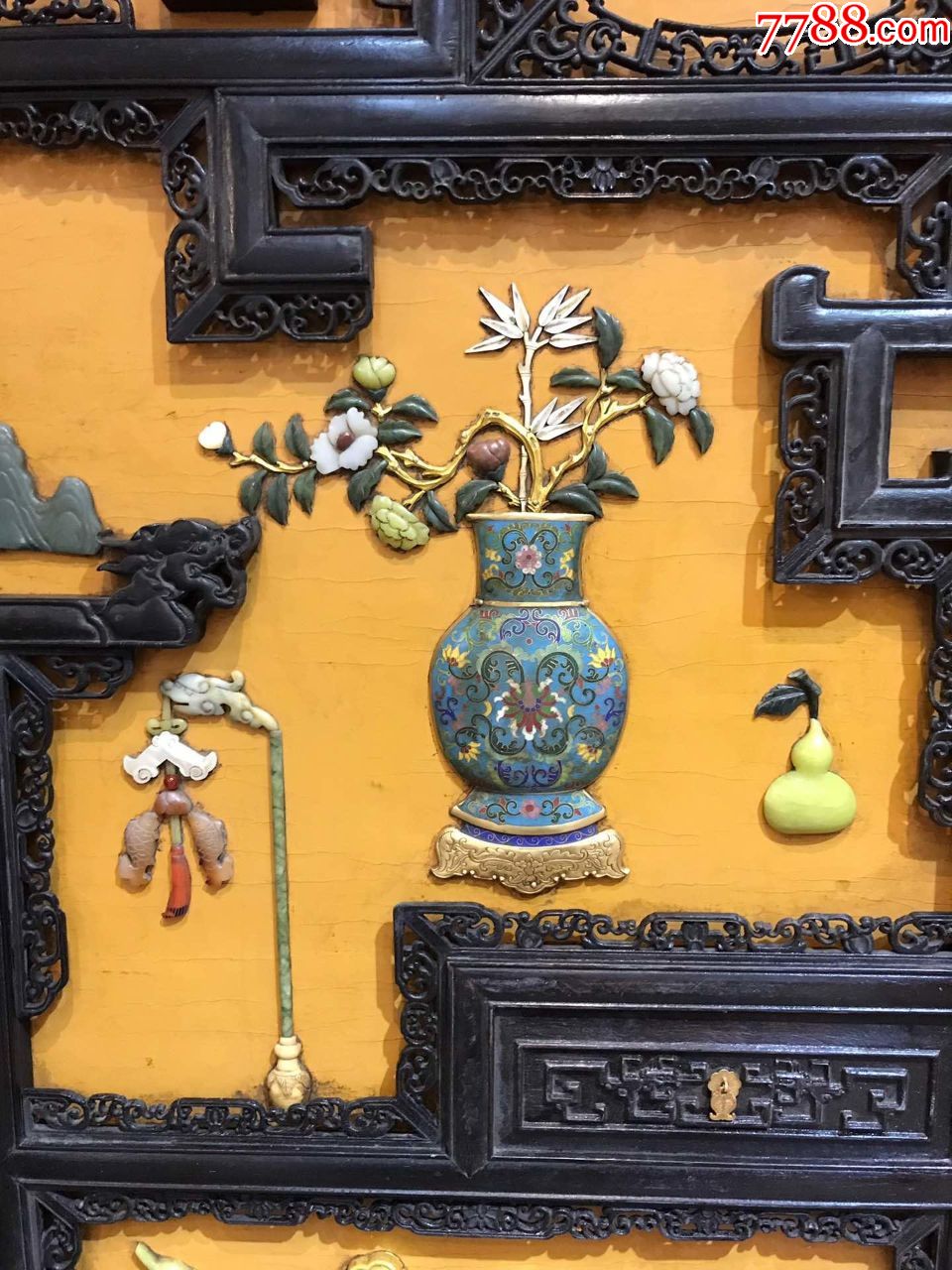 海外回流清宫造办处特色-紫檀嵌百宝多宝阁挂屏一对