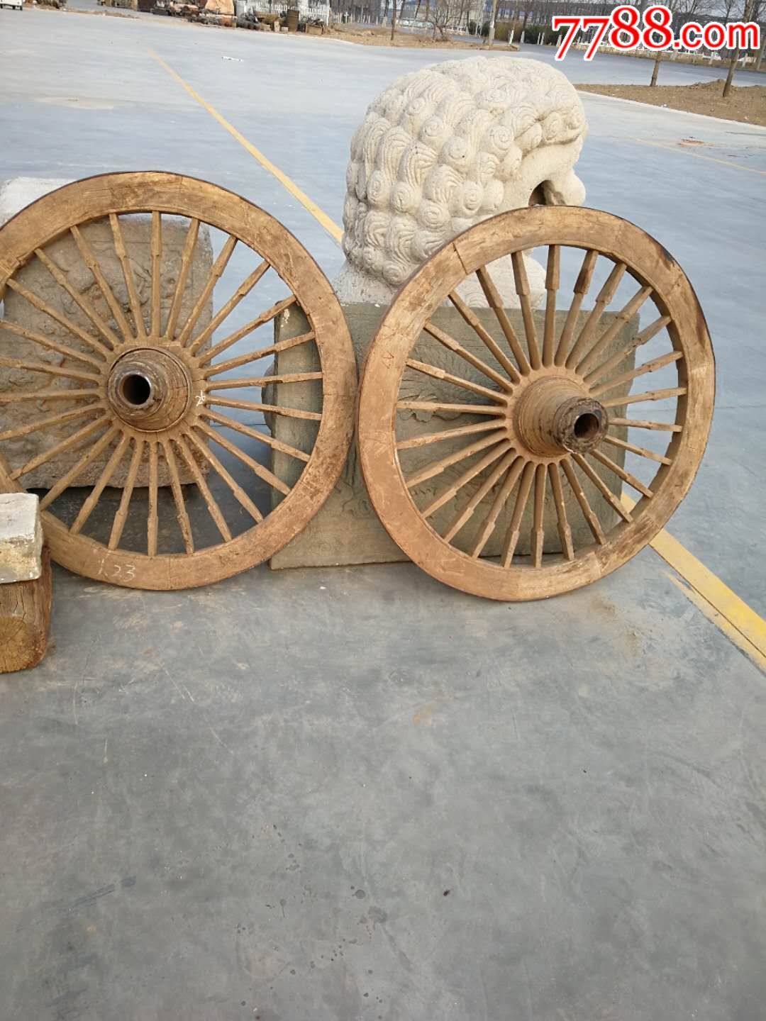 清朝柚木大车轱辘一对