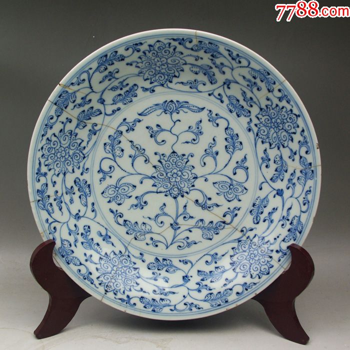 清三代中期乾隆仿宣德宝相花大盘景德镇明清老青花瓷古董收藏摆件