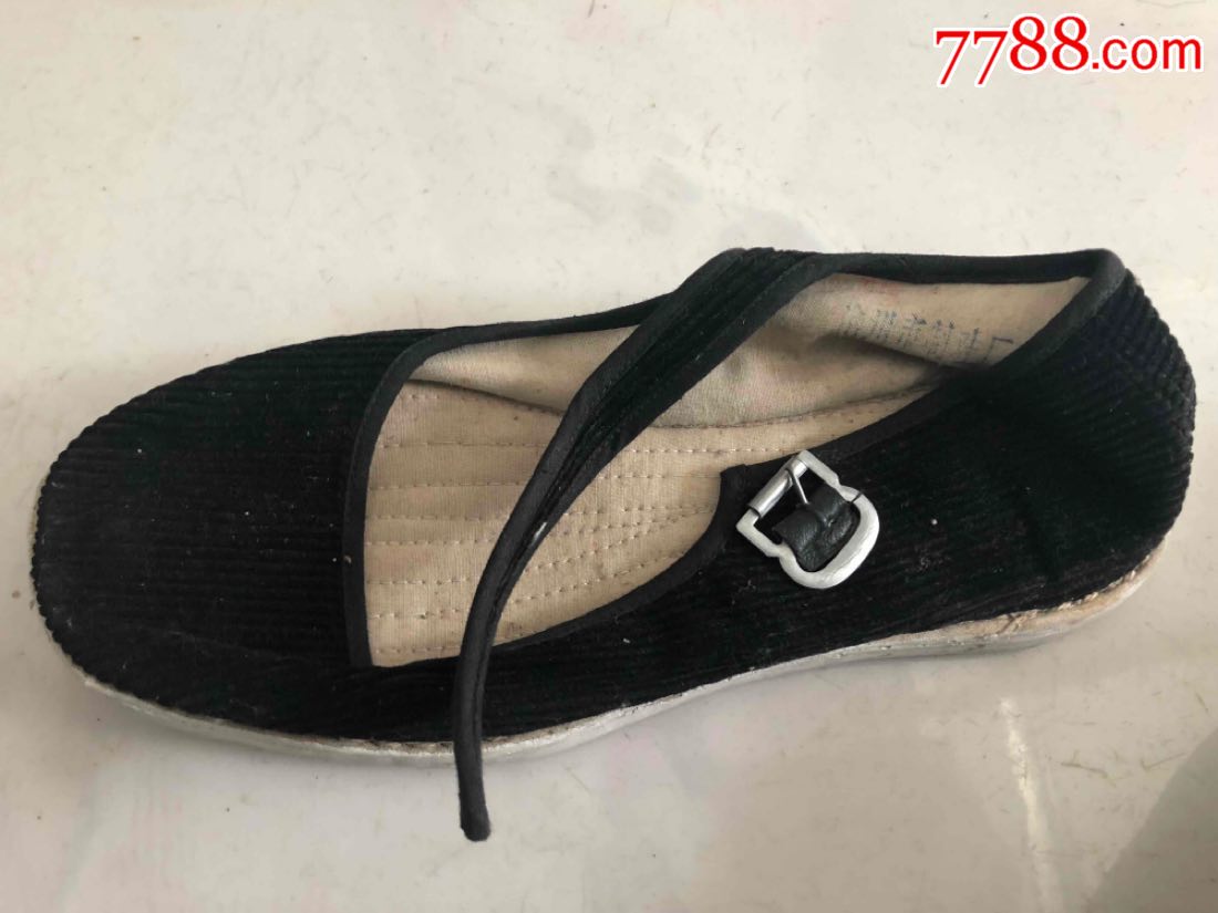 黑色条绒一带布鞋