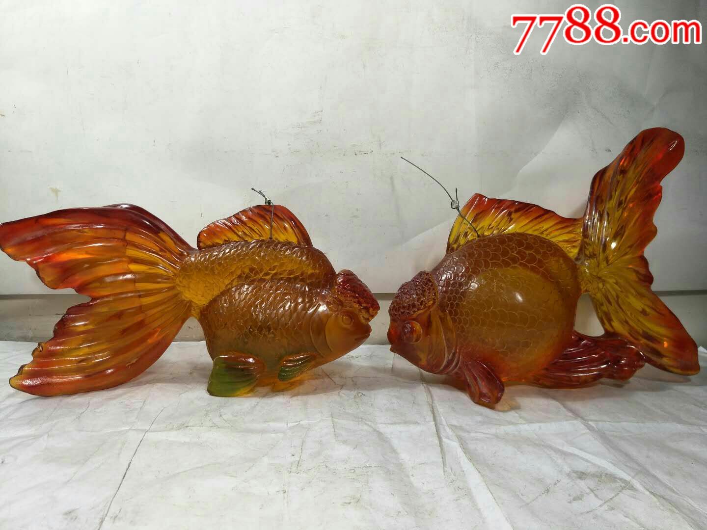 七十年代琉璃精品大金鱼一对高端大气吉祥和谐年年有余如鱼得水财气游