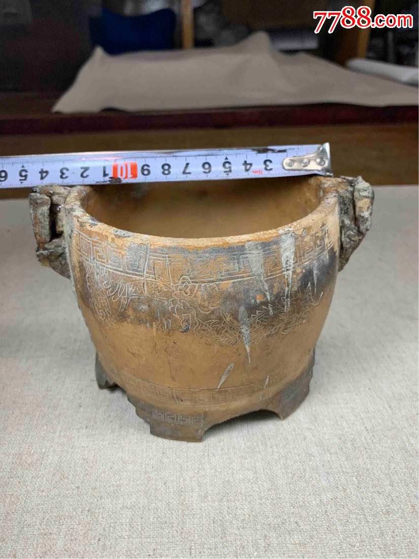 古董古玩收藏杂项近代龙纹香炉有款陶罐