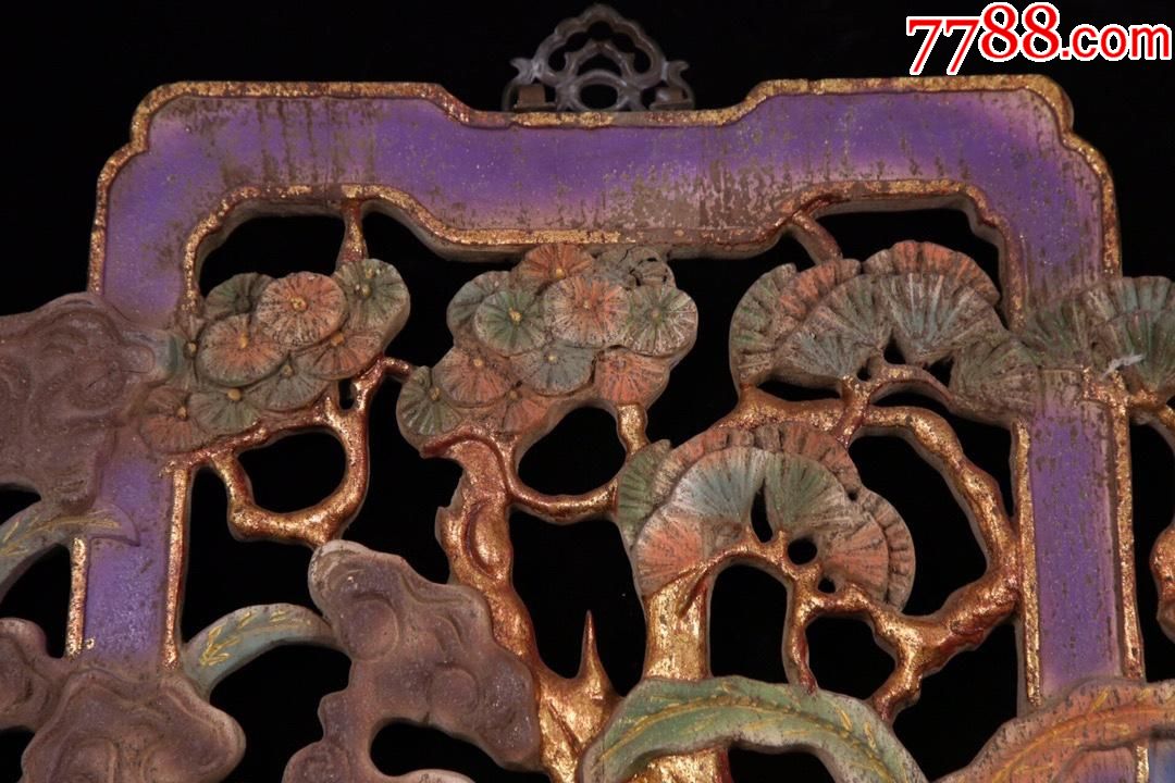 香樟木彩漆精雕嵌百宝挂屏一对