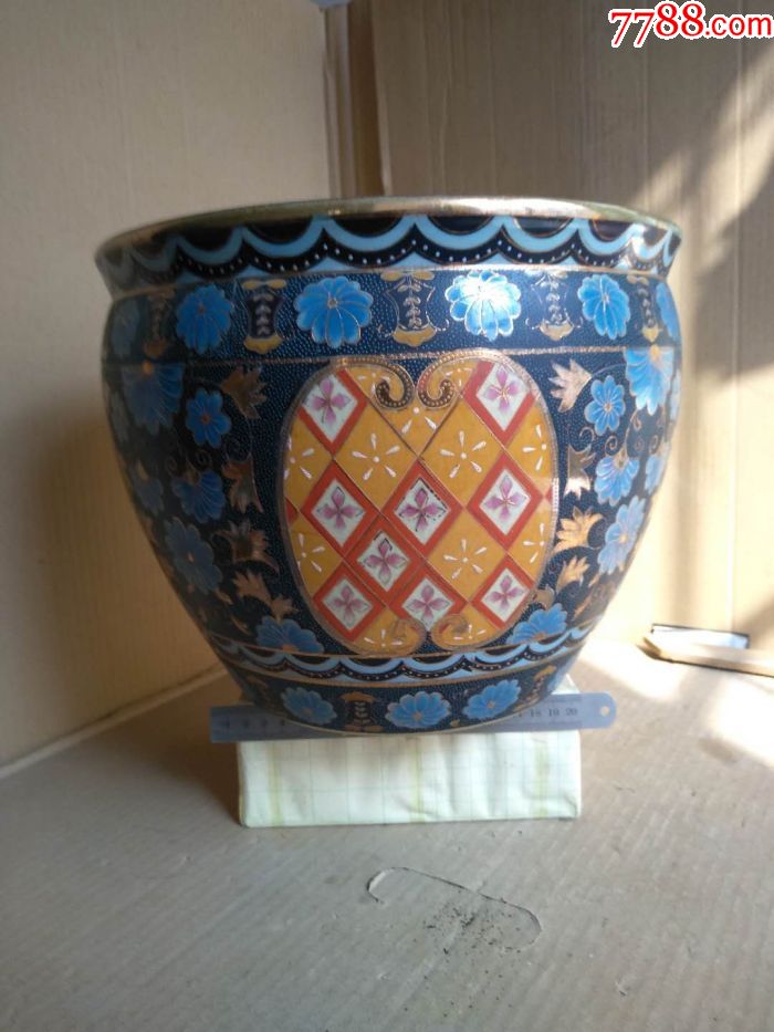 满工开光大鱼缸(古董古玩民俗老货怀旧收藏/瓷缸瓷罐瓷盆摆件)