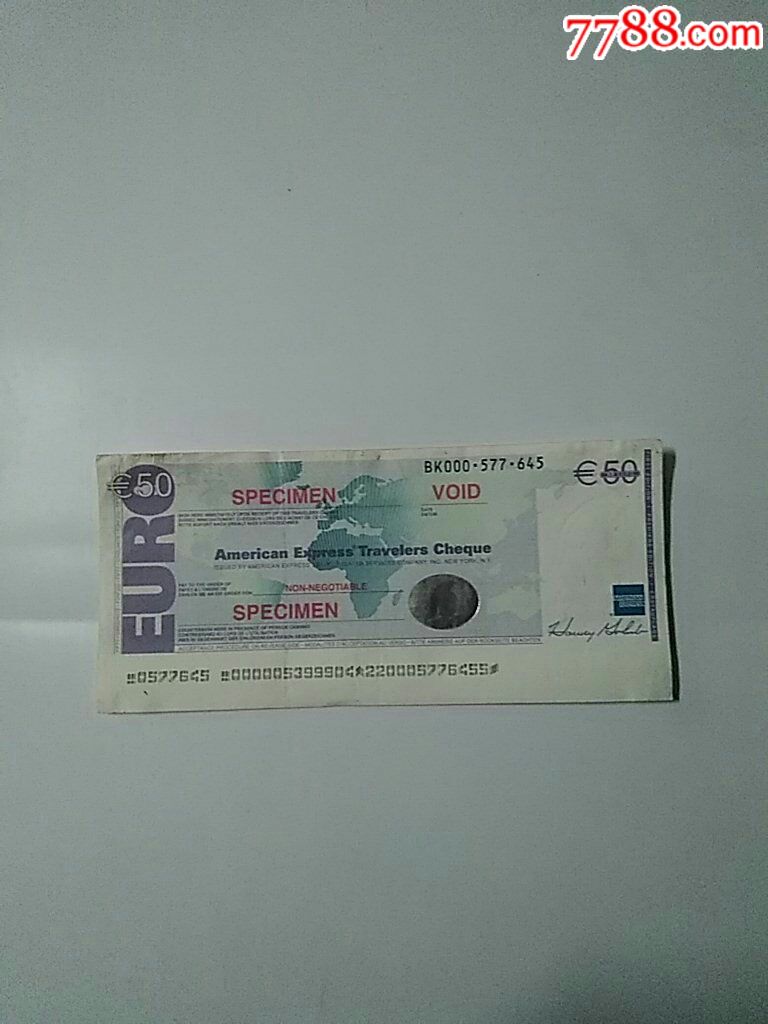 美国运通旅行支票欧元50元样票
