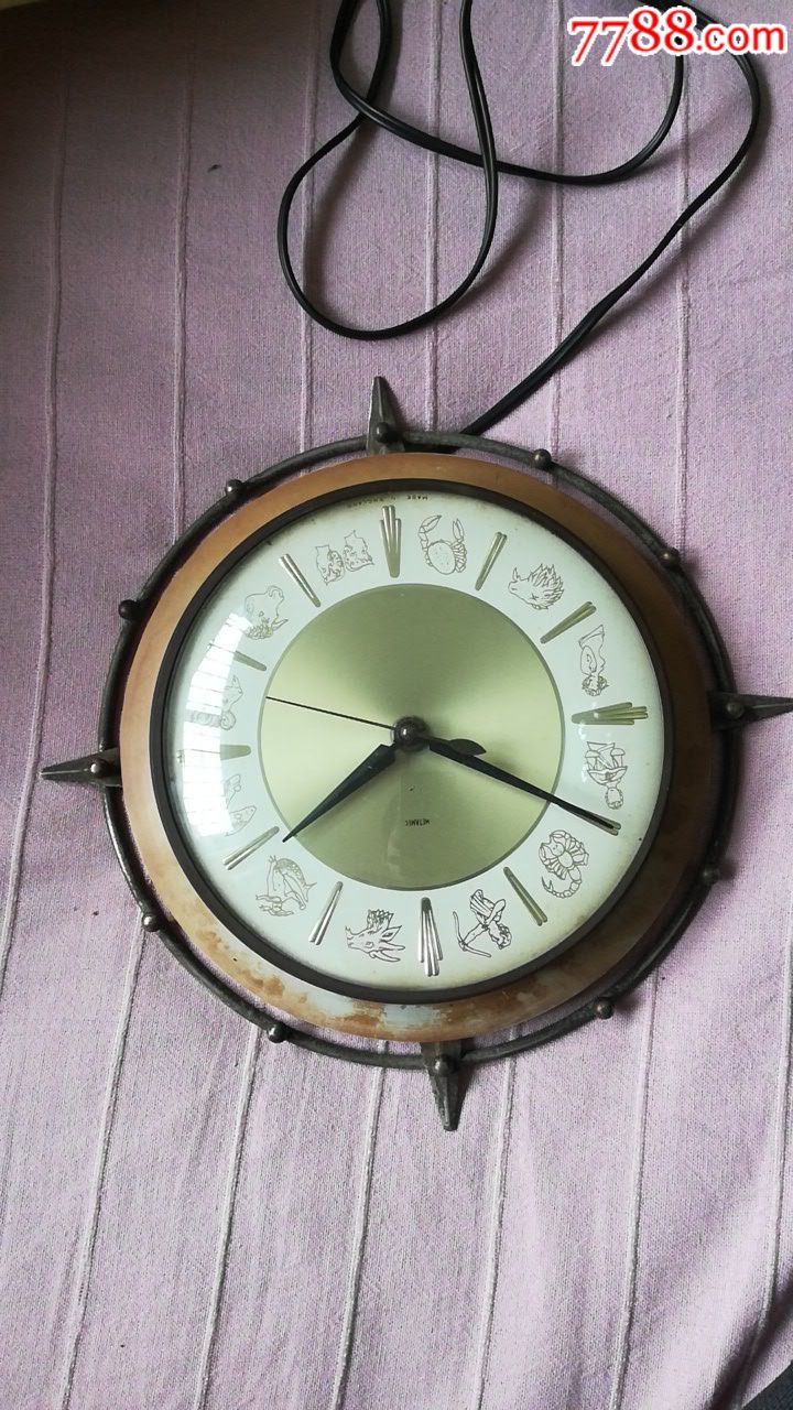 罕见英国老电钟星座挂钟古董钟表
