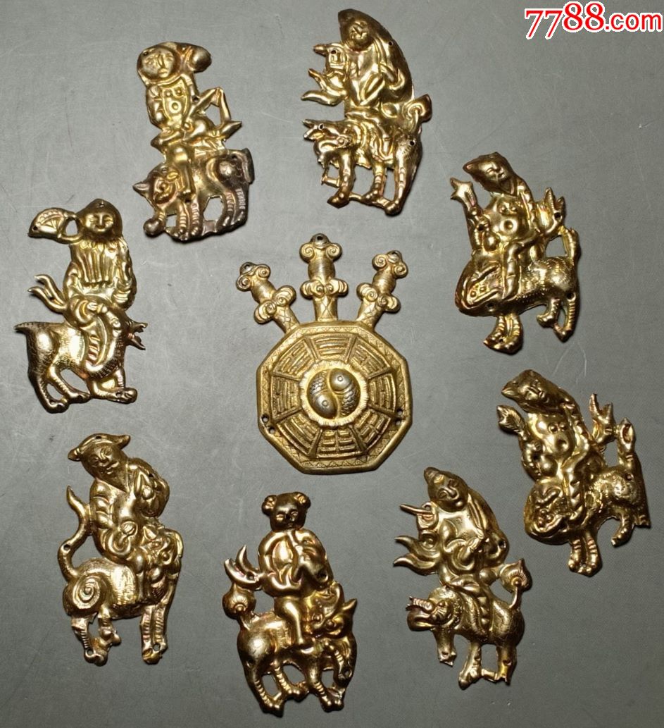 清民银鎏金八仙帽饰