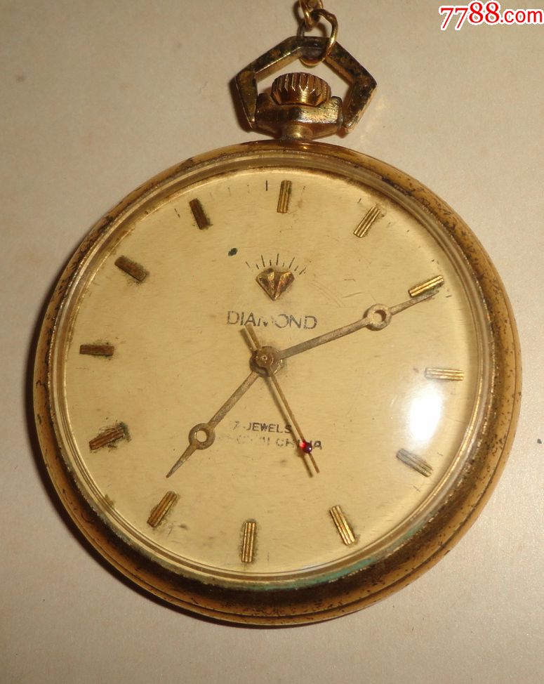 上海秒表厂早期产17钻【镀金钻石牌怀表】精美60