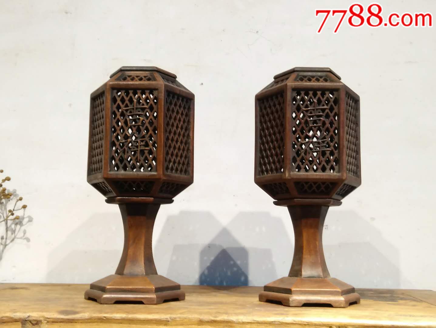 花梨木吉祥如意灯笼一对做工精致包浆老道完整尺寸202042