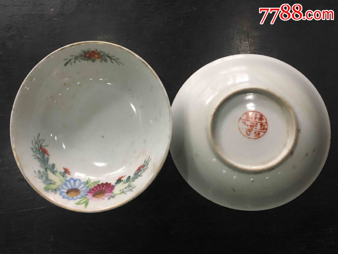 民国印花花卉碗
