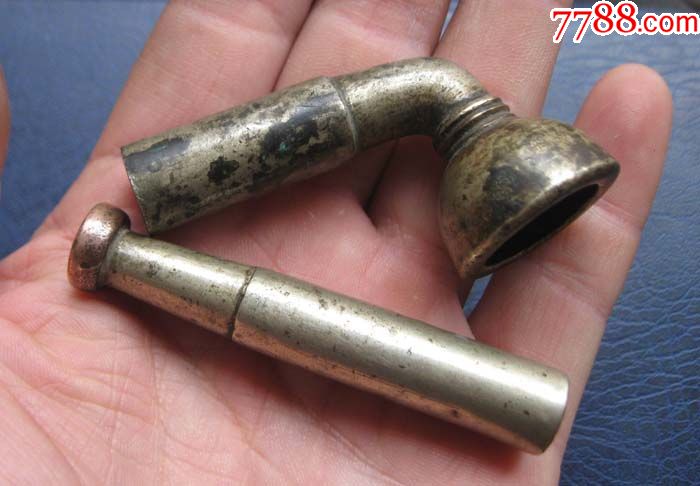 清代厚重白铜烟锅一套