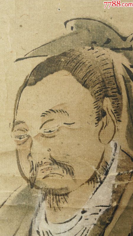 日本回流字画清代民国纸本人物老画无款竹下高士图条幅文人画953