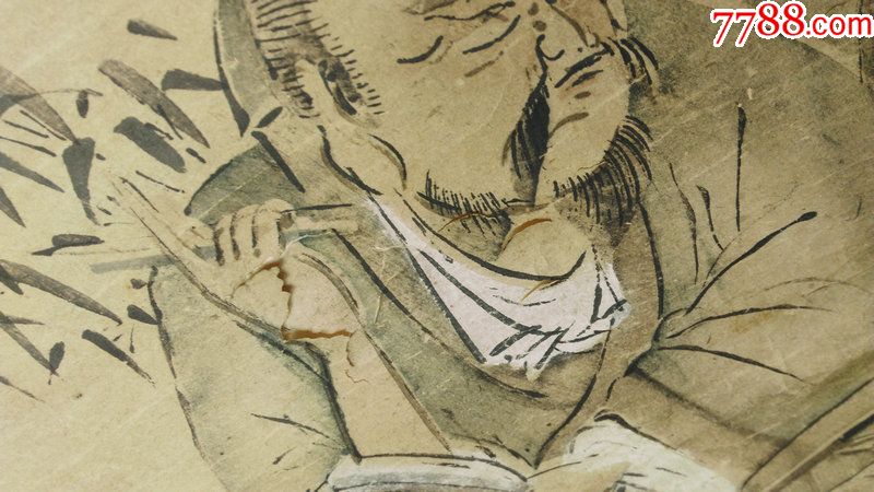 日本回流字画清代民国纸本人物老画无款竹下高士图条幅文人画953