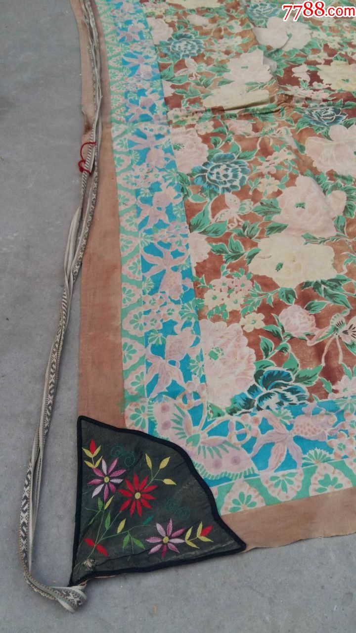 清代彩色印花布蝶恋花【包袱布皮】_褡裢/布包/布袋_配件图片_收藏