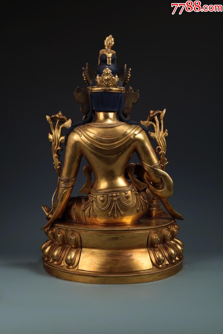 精铸铜胎鎏金转轮王自在观音坐像此尊铜鎏金观世音菩萨一面二臂