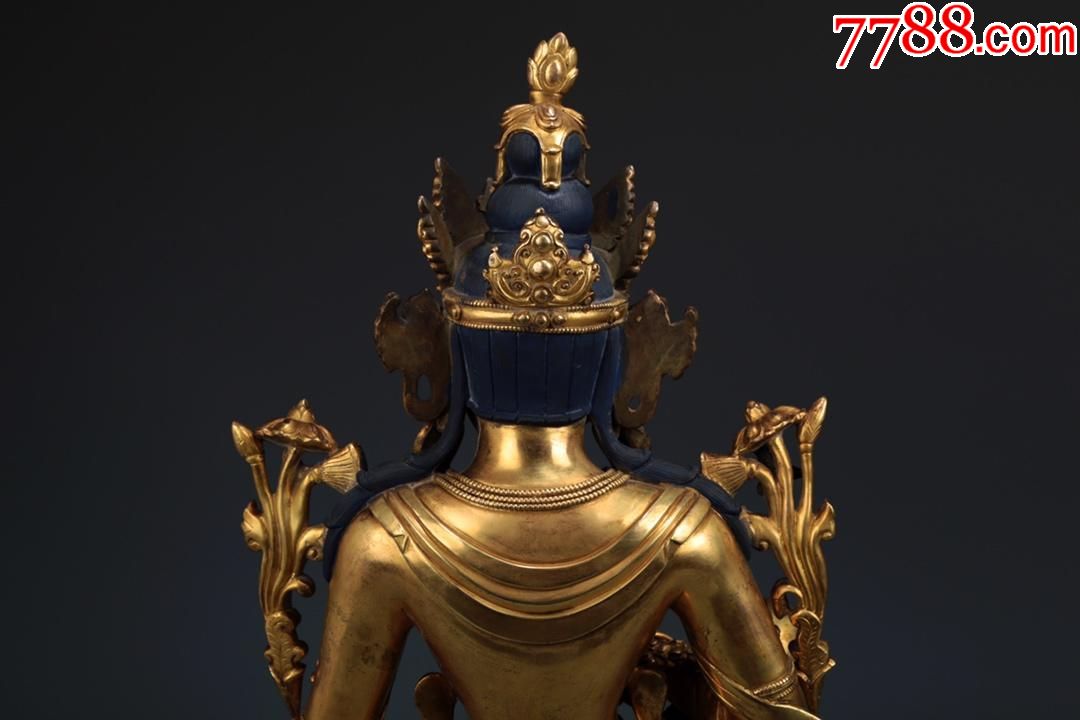 精铸铜胎鎏金转轮王自在观音坐像此尊铜鎏金观世音菩萨一面二臂