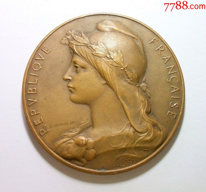 法国1911年女神头像高浮雕超大铜章70mm138克