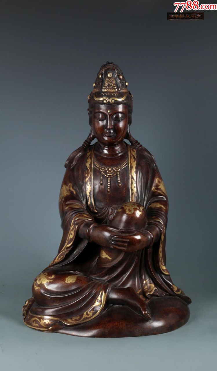 精铸铜胎自在观音坐像