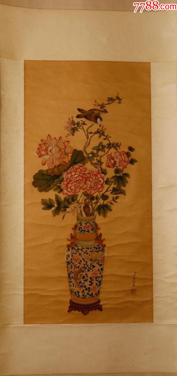 清"余穉花鸟绢本"立轴