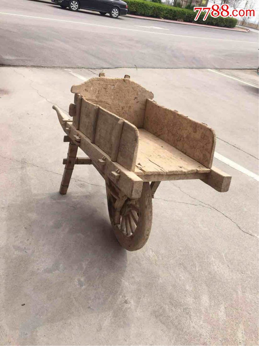 老推车榆木镶土斗多用途全品牢固难得完整