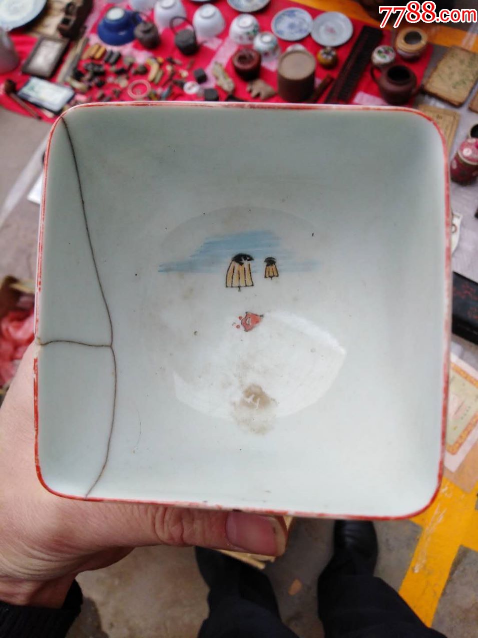 九谷--玉峰--方碗-日本官窑--裂缝之外毫无磨损--官窑气质尽显