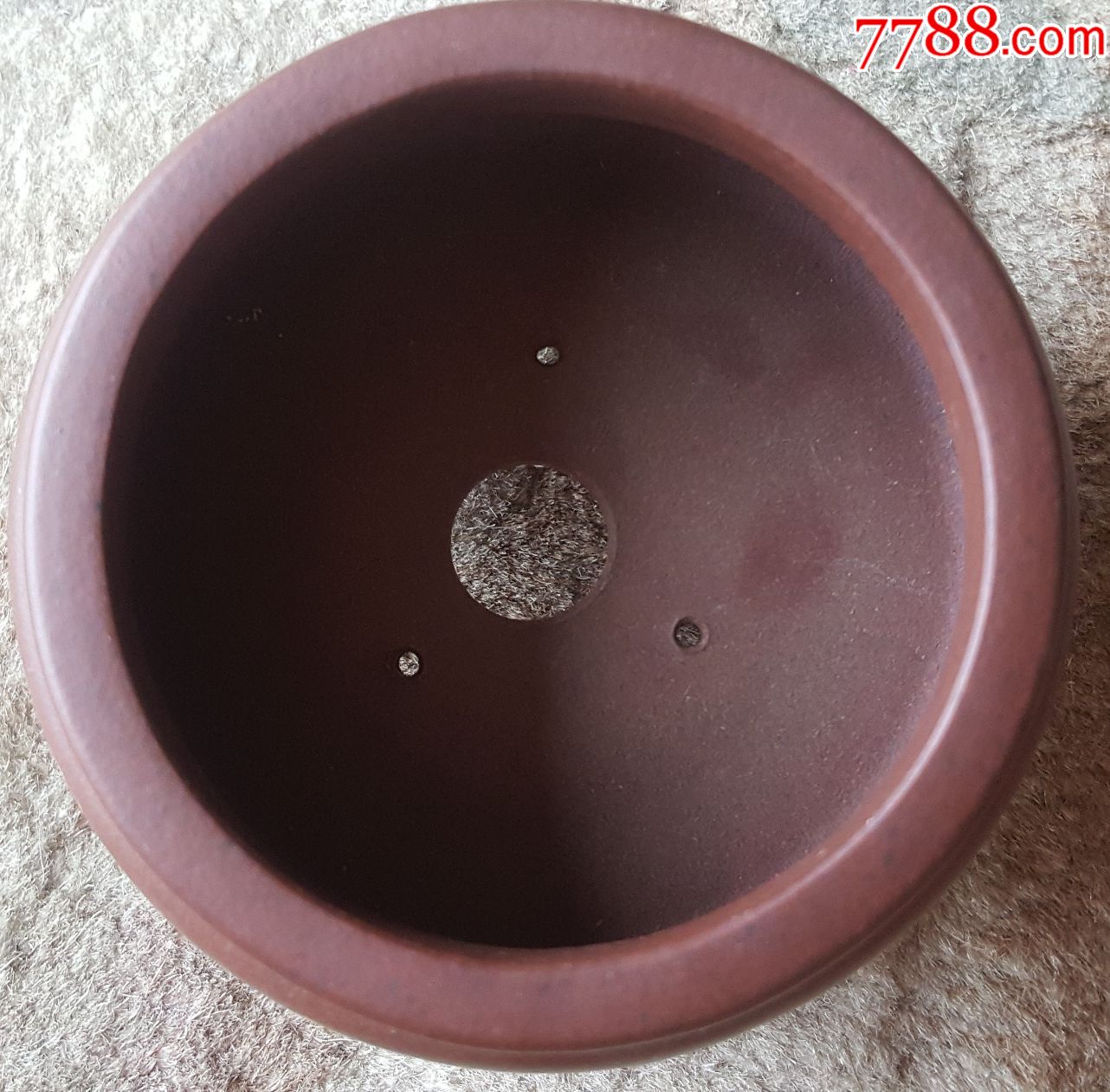 紫砂花盆陈建强小圆凹肩蒲包口紫泥铺砂紫砂盆