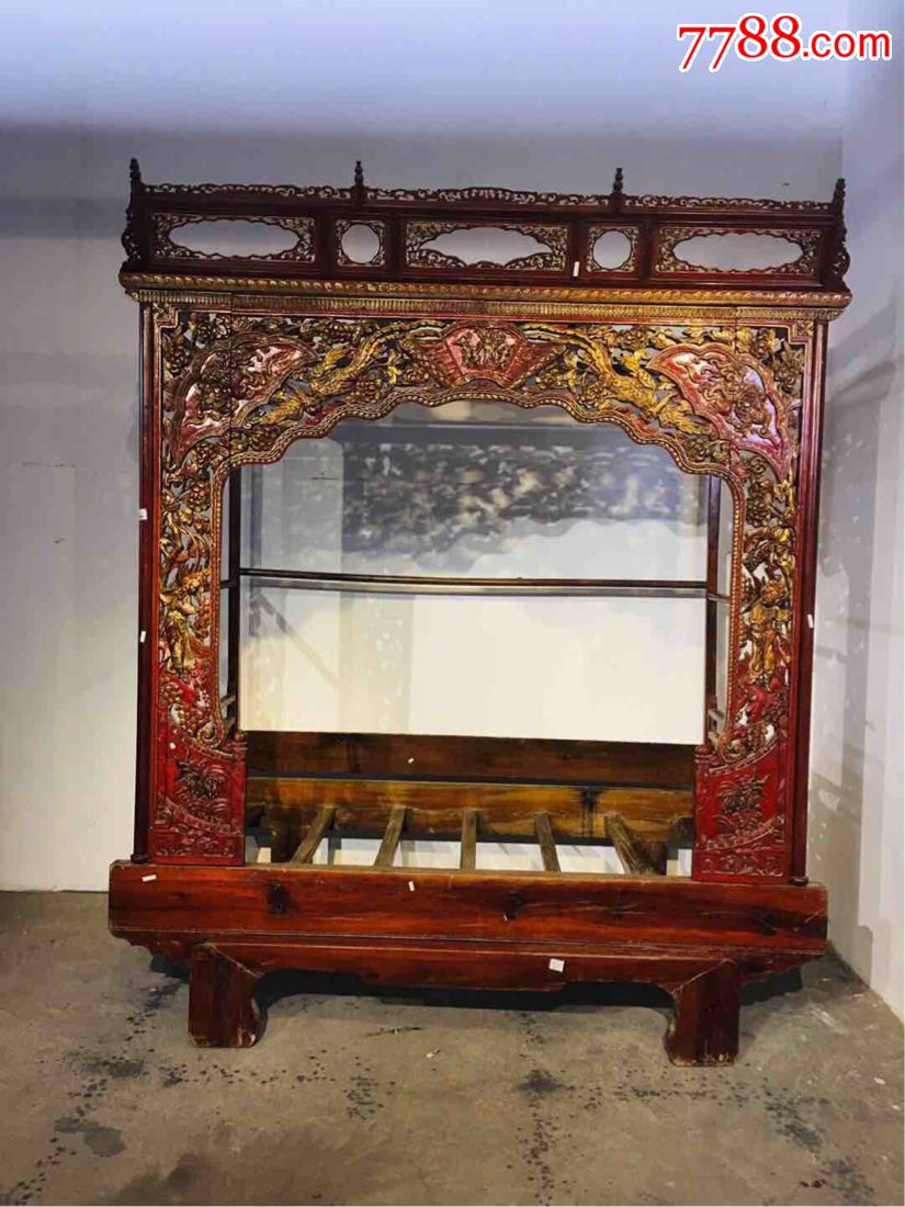 南方柏木描金雕刻花鸟人物千工床.20_木床/木榻_第1张_7788旧家具收藏