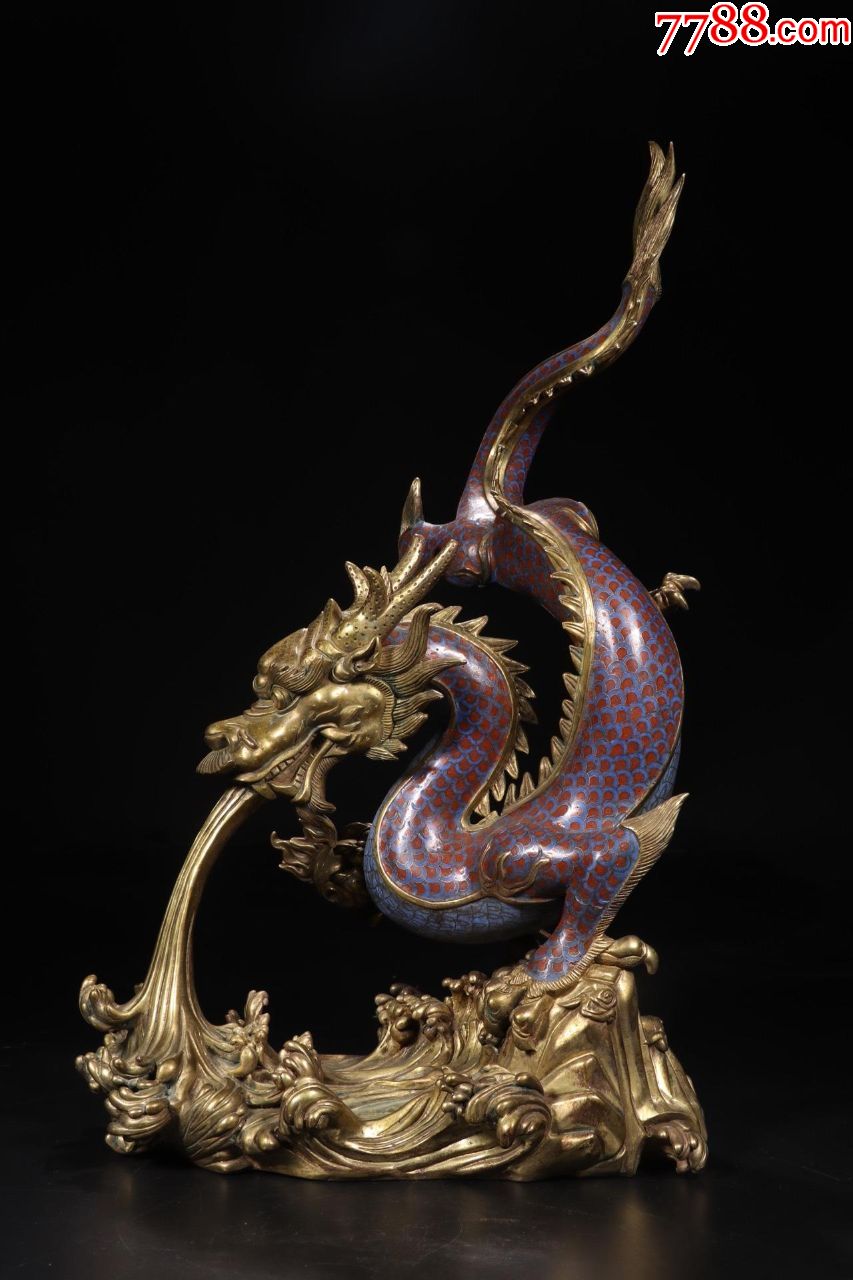 旧藏"乾隆年制"款掐丝珐琅龙吐水摆件