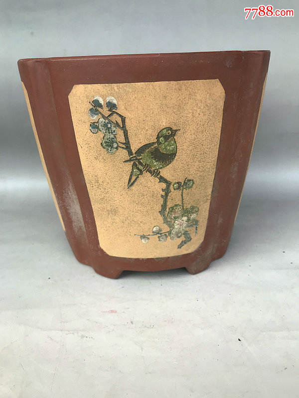 文革-红波作-红泥粉段-刻字刻花圆形盆_其他紫砂_琪翔斋【7788收藏