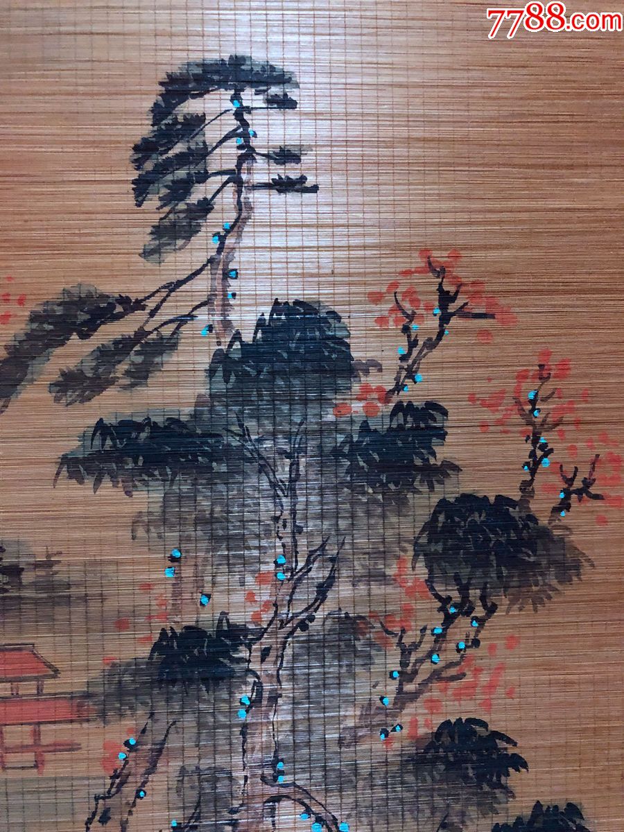 书画原作1354,手绘竹帘山水画,四尺条幅,带外盒-se65510299-山水国画