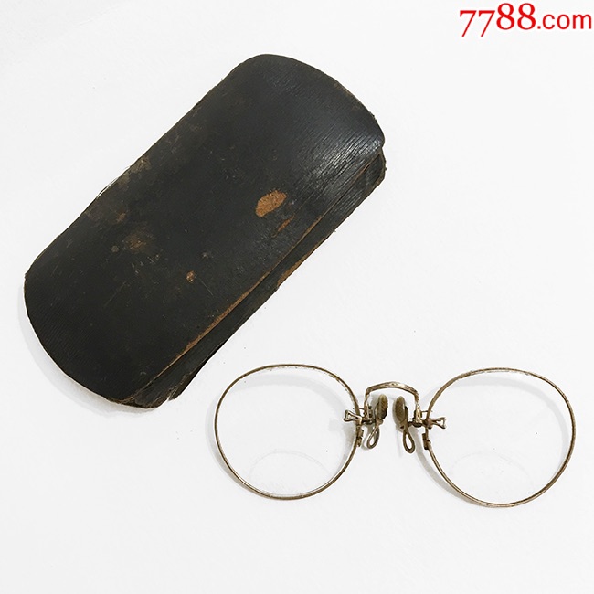 西洋古董夹鼻眼镜.1930年美国制.包金无框阅读镜.复古民国老古玩