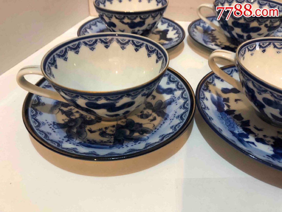 日本有田烧高级品华山山本制陶所6个茶碗咖啡杯红茶杯高5cm口直径9.