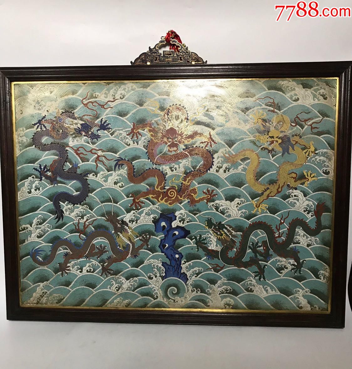 欧洲回流清代五龙闹海景泰蓝挂屏