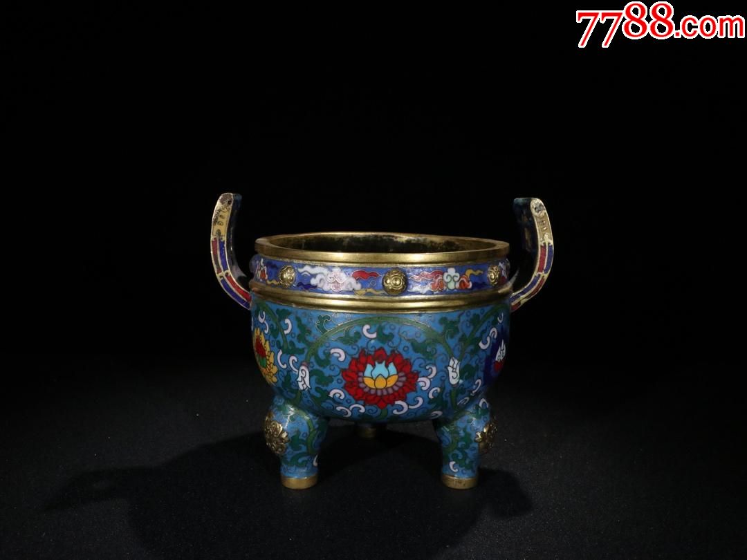 "炉香精舍"款铜胎掐丝珐琅鎏金香炉