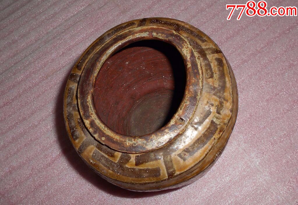 民国酱黄釉花卉老陶罐