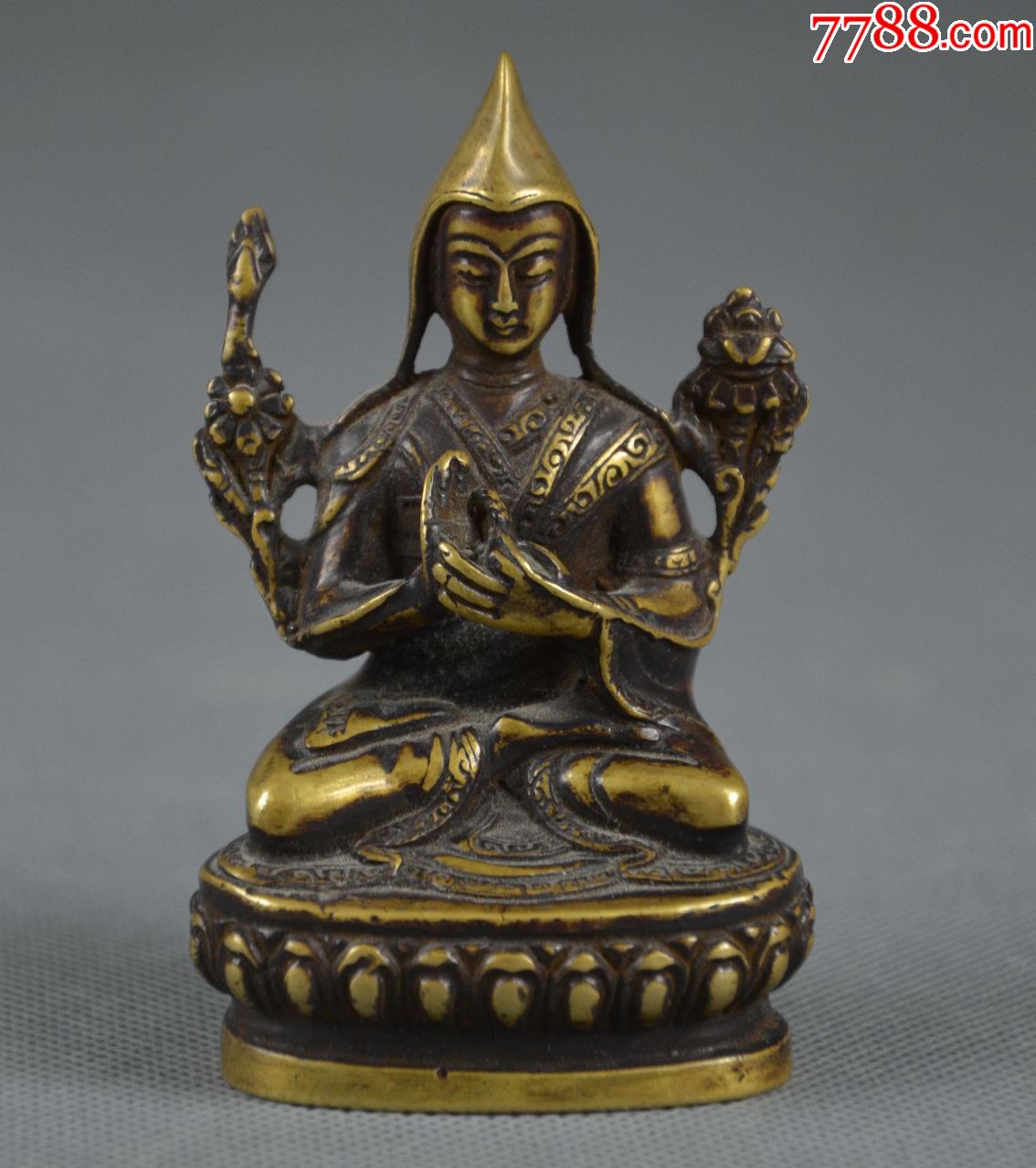 古玩古董收藏真品老佛像老皮包浆清代宗喀巴藏传佛像收藏佳品