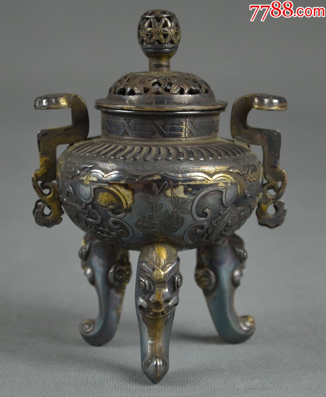 佛教用品老香熏古玩古董收藏真品老皮包浆金银铜器清代银制香熏_香炉