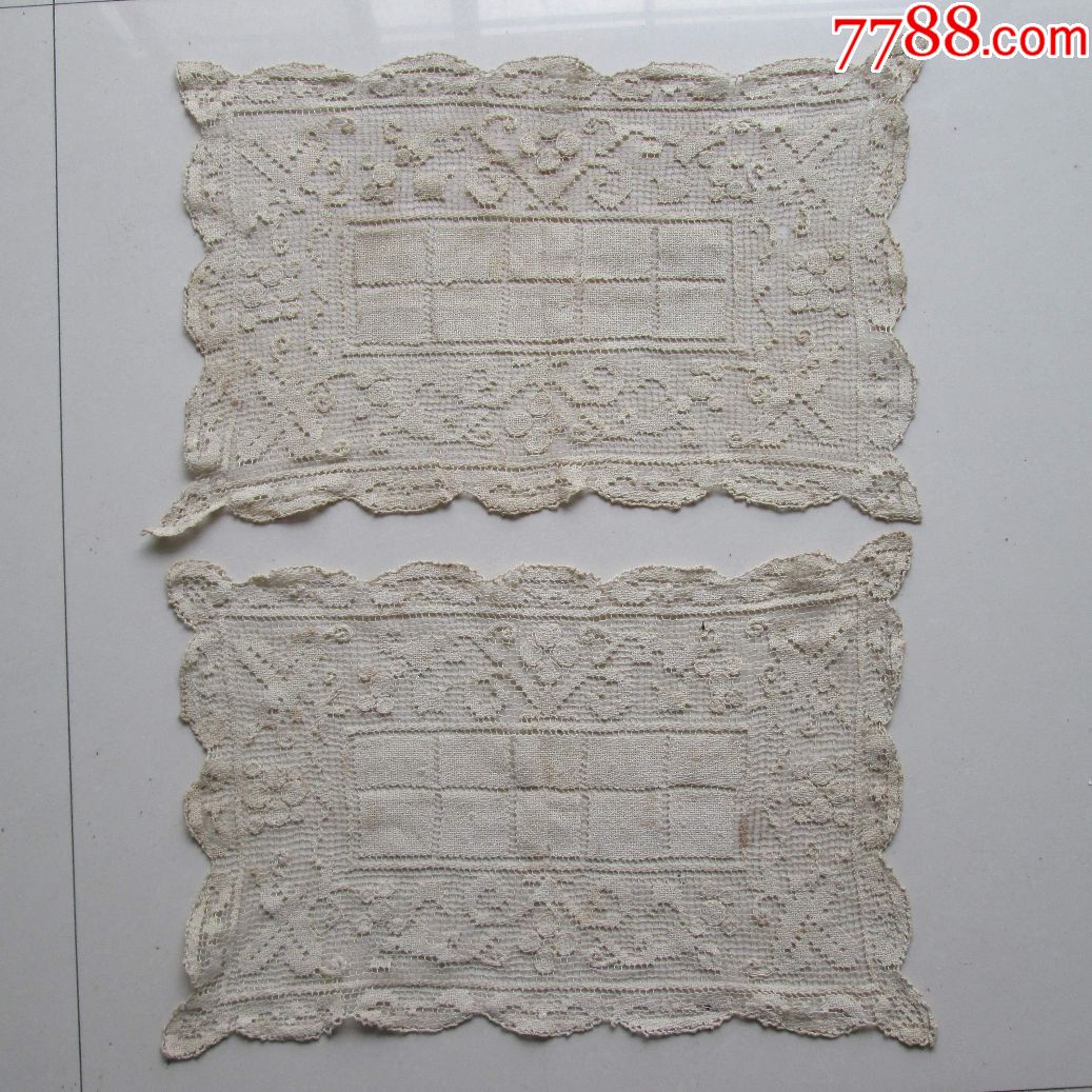 民国苏州工花边台布一对