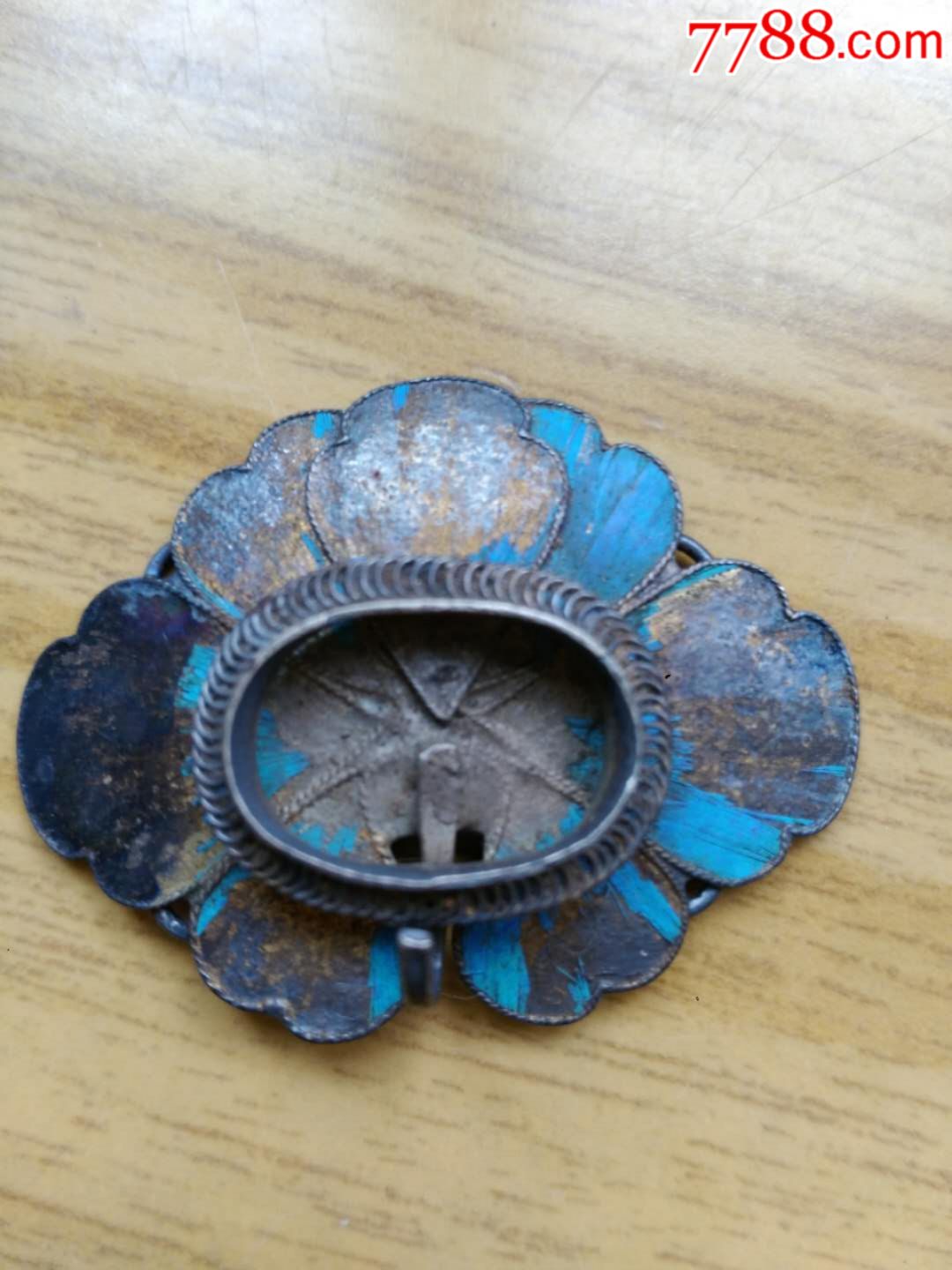 清代银胎点翠帽花(保老保真)