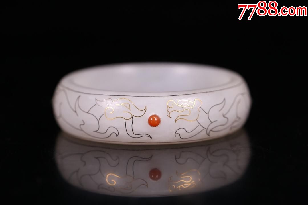 精品老和田玉错金银手镯一对