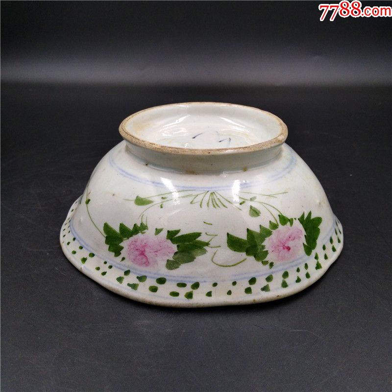 口径16民国釉下彩花卉纹八角碗包老瓷器瓷片老货民俗展示老物件