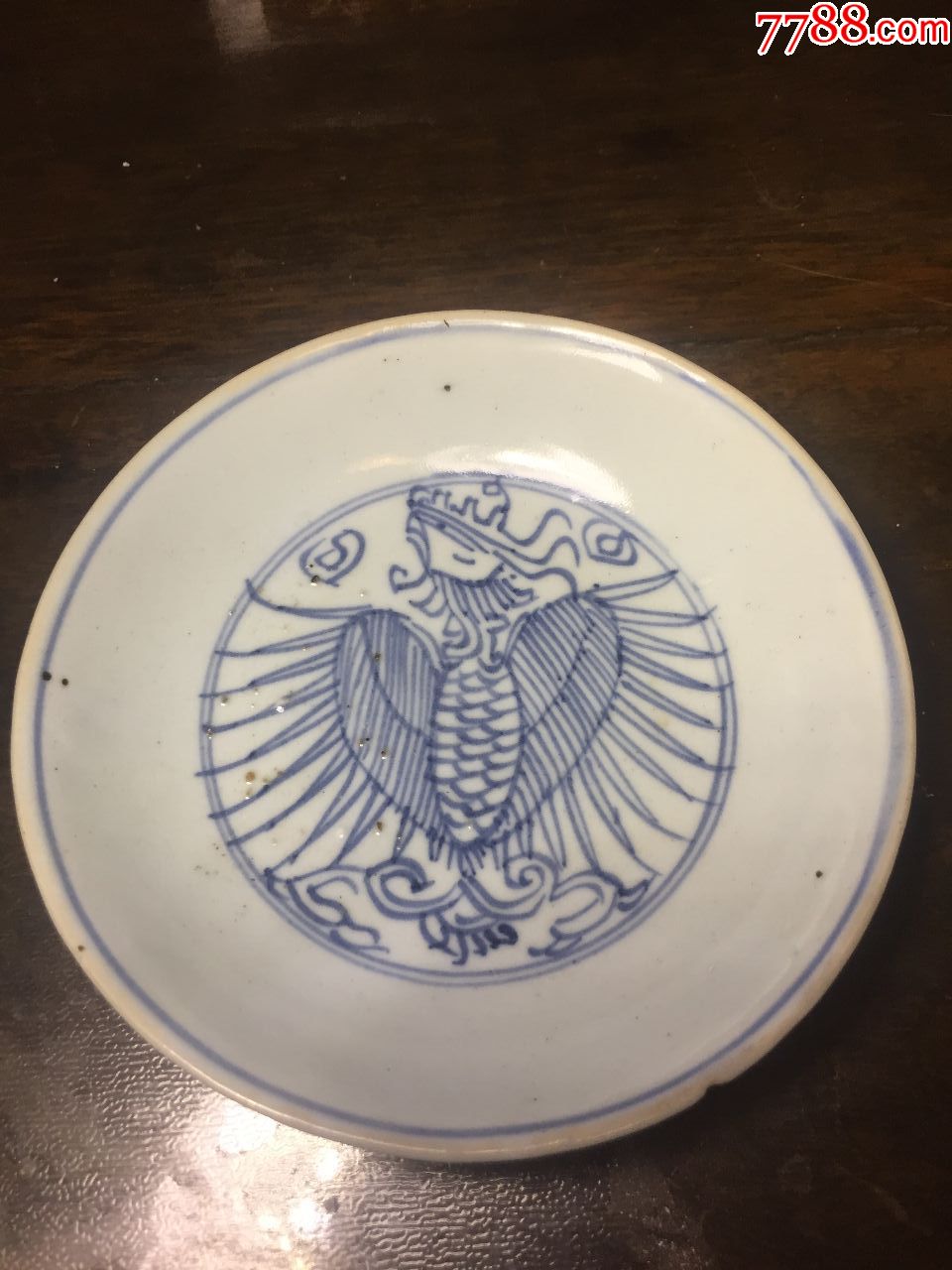 清雍正青花铁线描凤纹碟