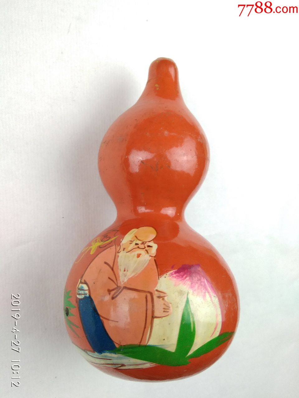 创汇期大漆面手绘老寿星,寿比南山吉祥小葫芦