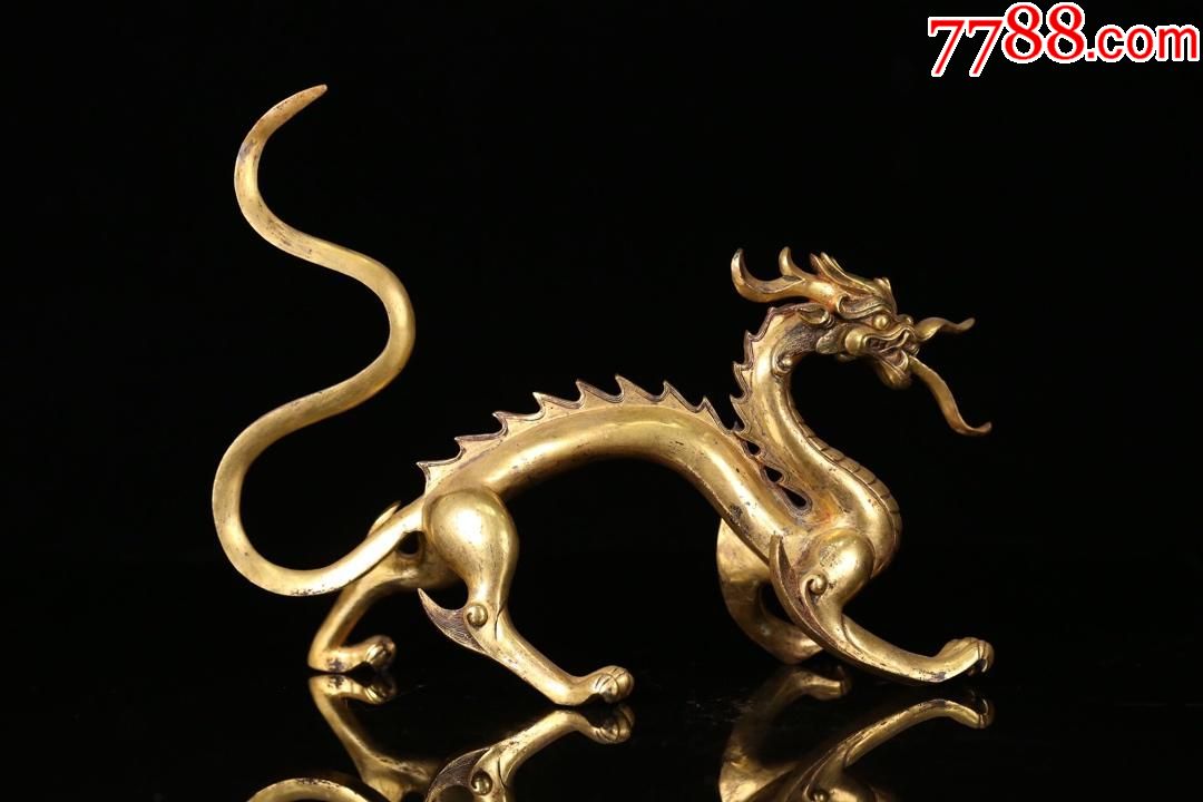 汉代风格,铜鎏金龙摆件