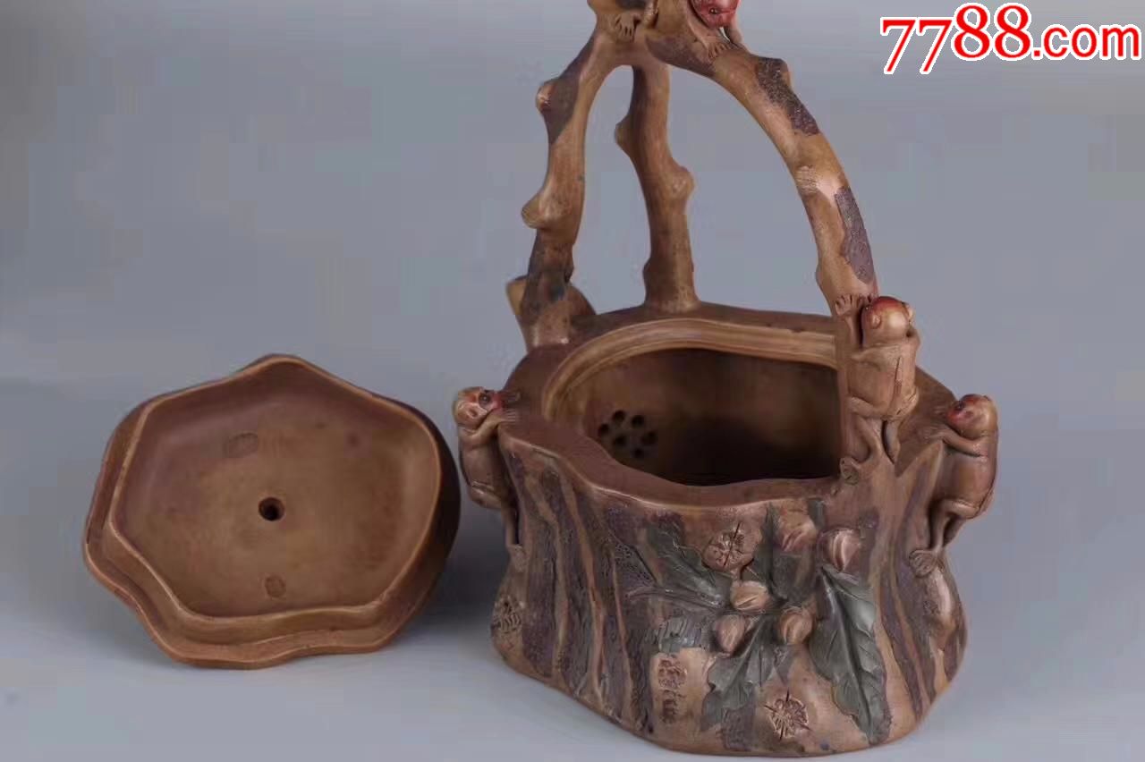 宜兴近代名家"蒋燕庭"款提梁紫砂壶