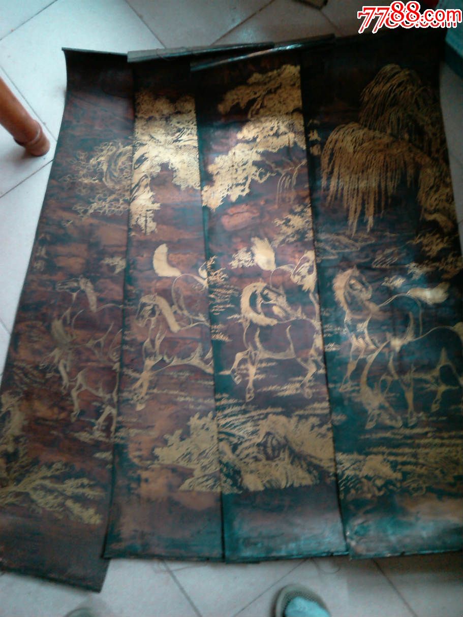 一套珍稀烫金铜皮画(八马图)