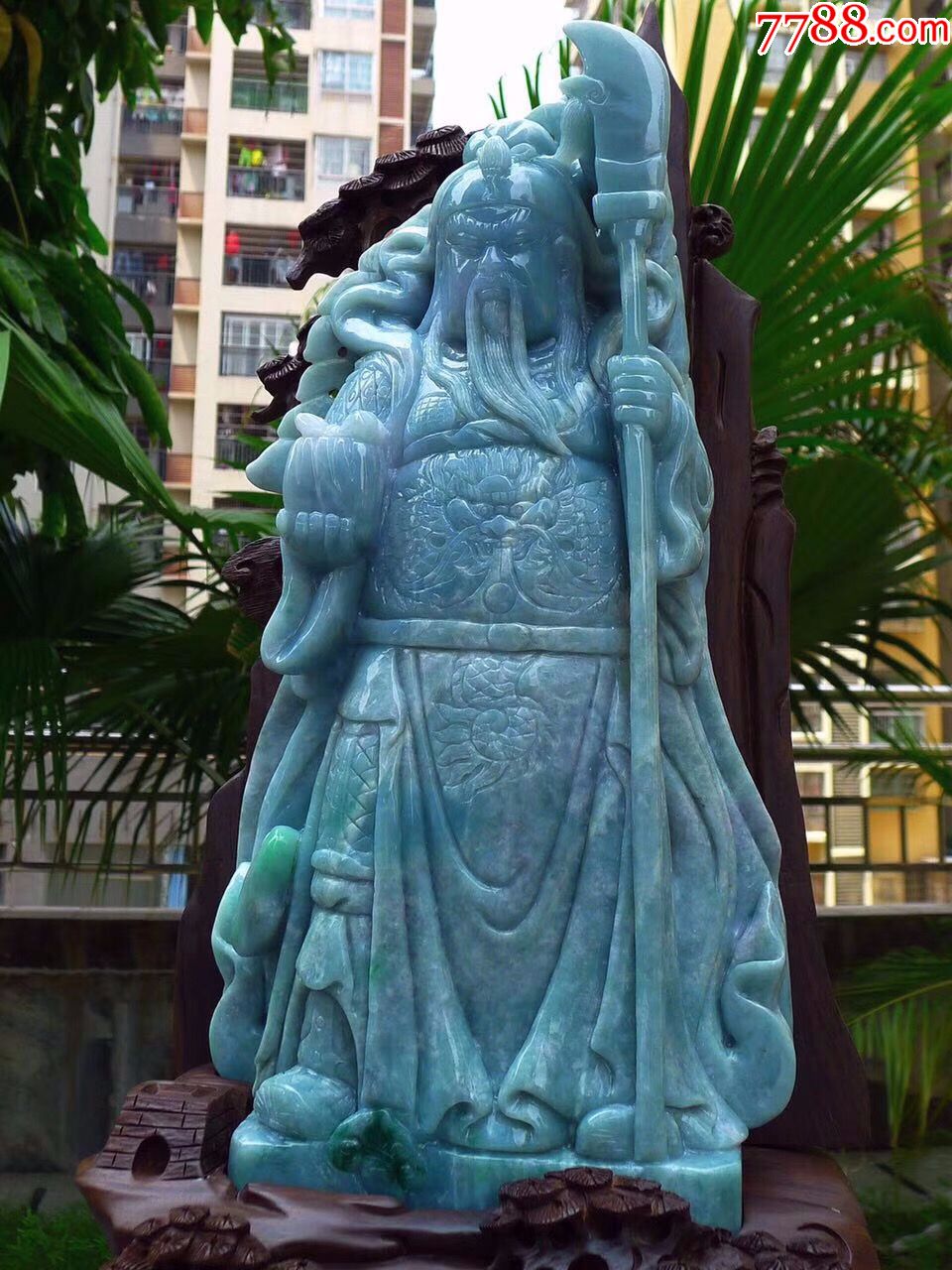 天然翡翠a货精美满绿霸气义薄云天关云长旗开得胜关公摆件